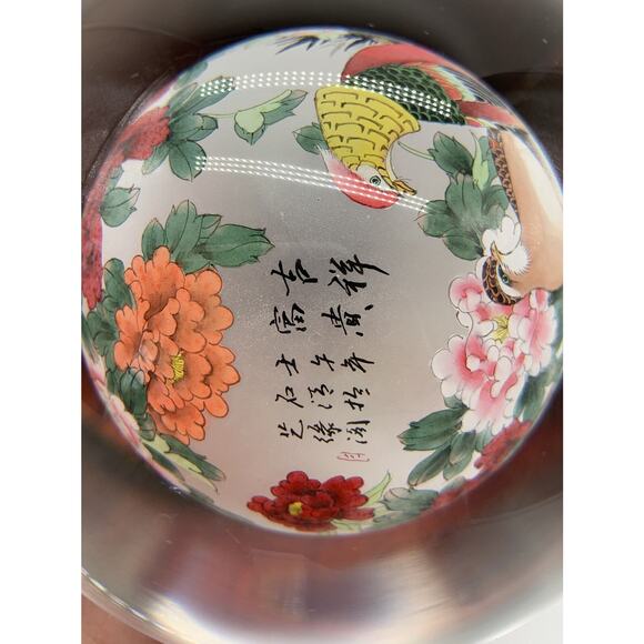 Vntg Chinese Reverse Hand Painted Crystal Ball Rotating Stand Birds Signed - Picture 6 of 8